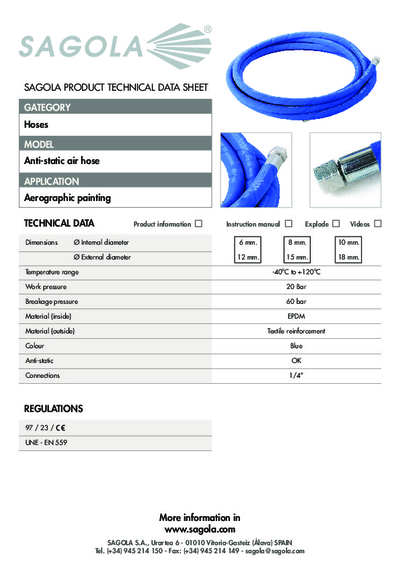 Technical data sheet Anti-static Air hose